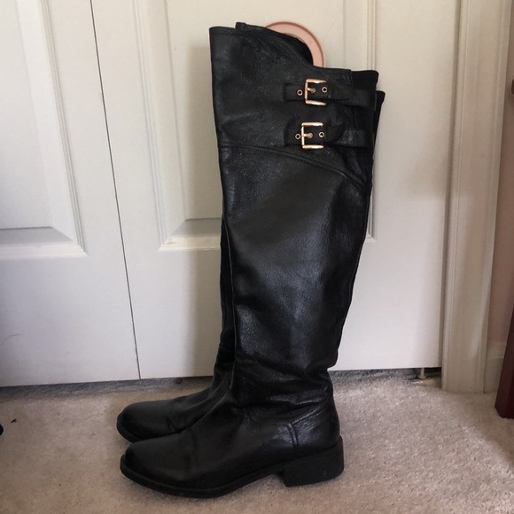 Steve Madden - size 9 Black Leather Over the Knee Boots - Picture 2 of 8